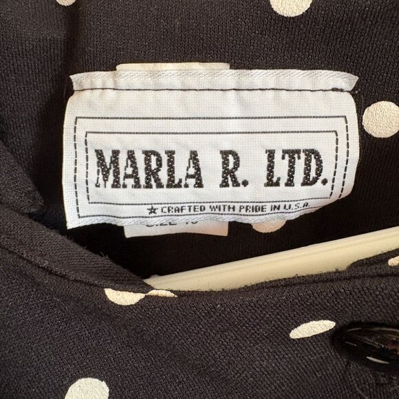 vintage 80s dress black white polka dot print peplum ruffle secretary puff M - Picture 9 of 9